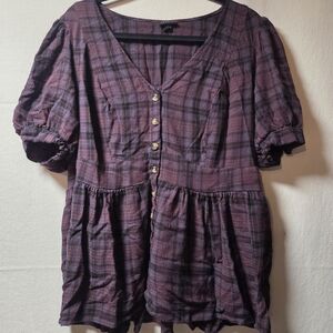 Torrid Purple Plaid Button-Down Blouse